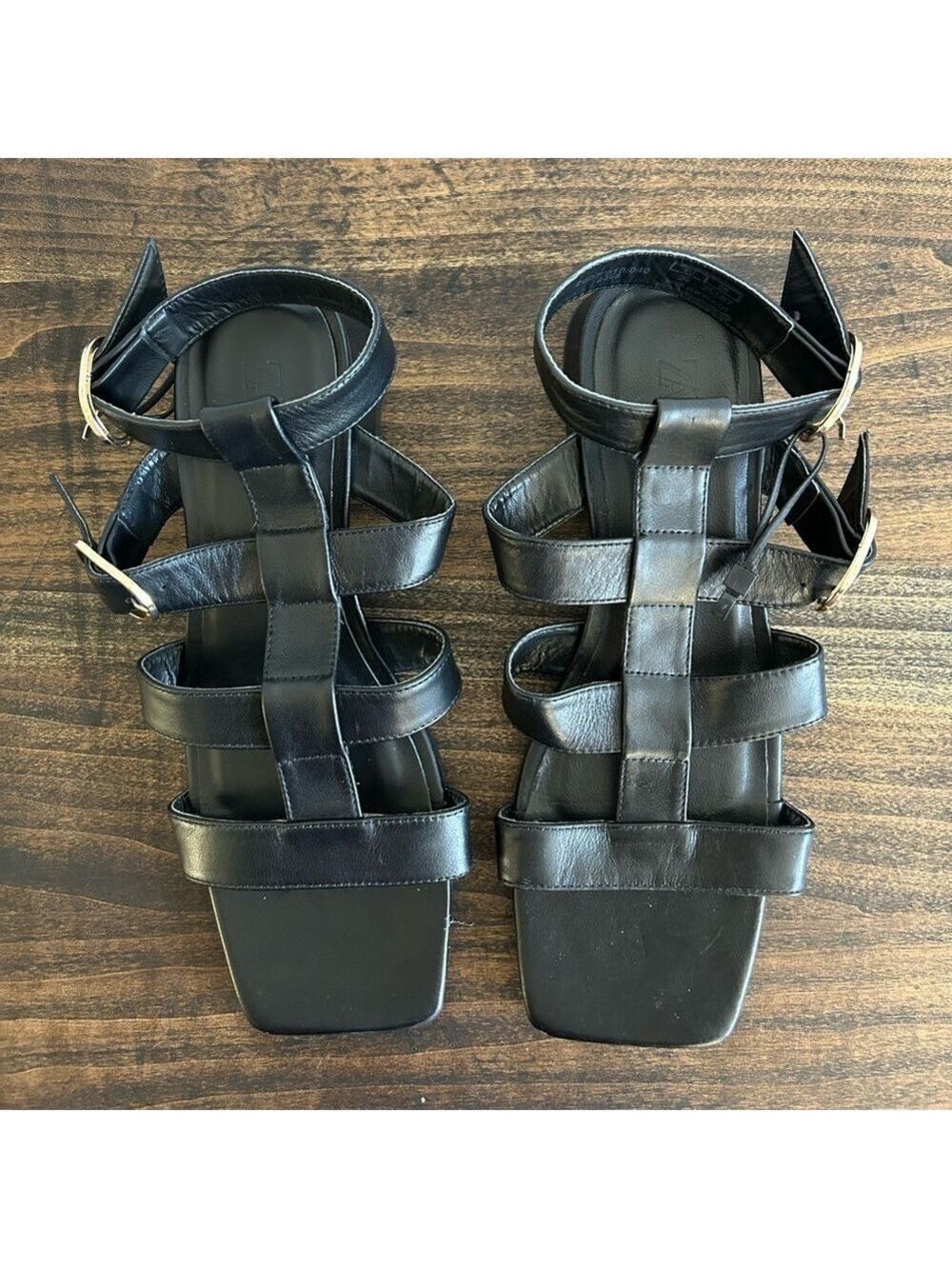 ZARA Black Leather Sandals, Size 39.